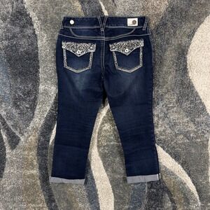 Y2K‎ Premium Vanity Collection Dark Wash Embellished Capri Jeans Blue Size 26